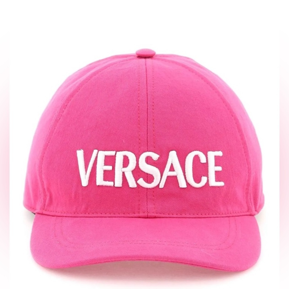 Versace Pink Cotton Embroidered Logo Adjustable Baseball Cap Sz 57 Brand New